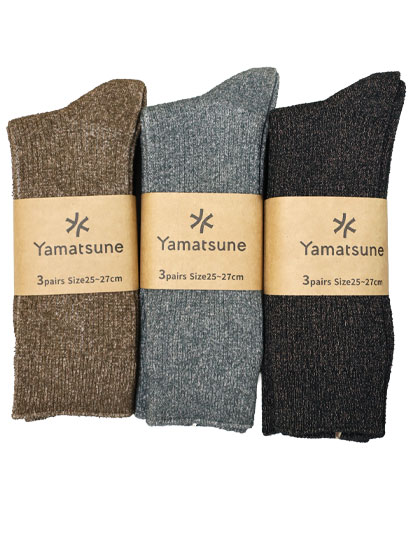 綿ブークレ クルーソックス 3足組 25-27cm
