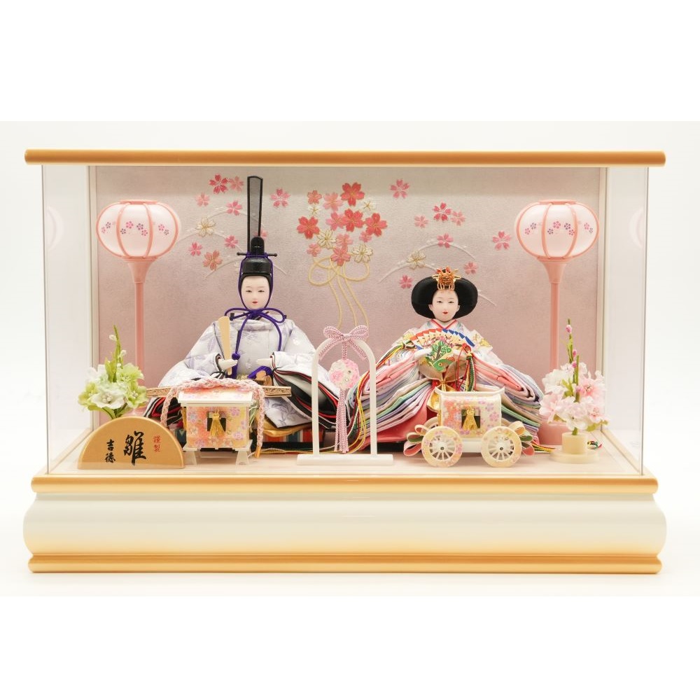 （現品限り）【322123】ケース親王飾り「桜刺繍金ぼかしパノラマアクリル」(7928793)